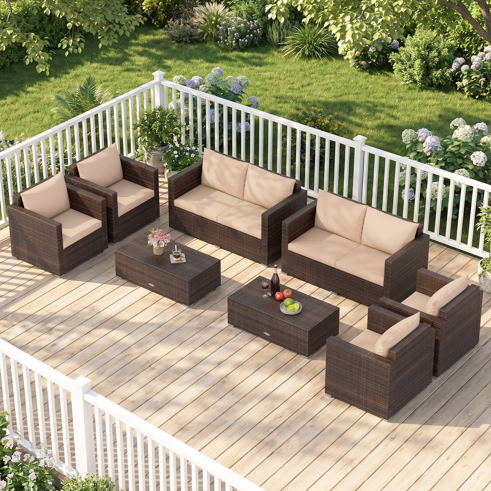 Alt View 5. Costway - Costway 4-Piece Patio Rattan Wicker Conversation Set with Padded Cushion & Coffee Table - Mix Brown+Brown.