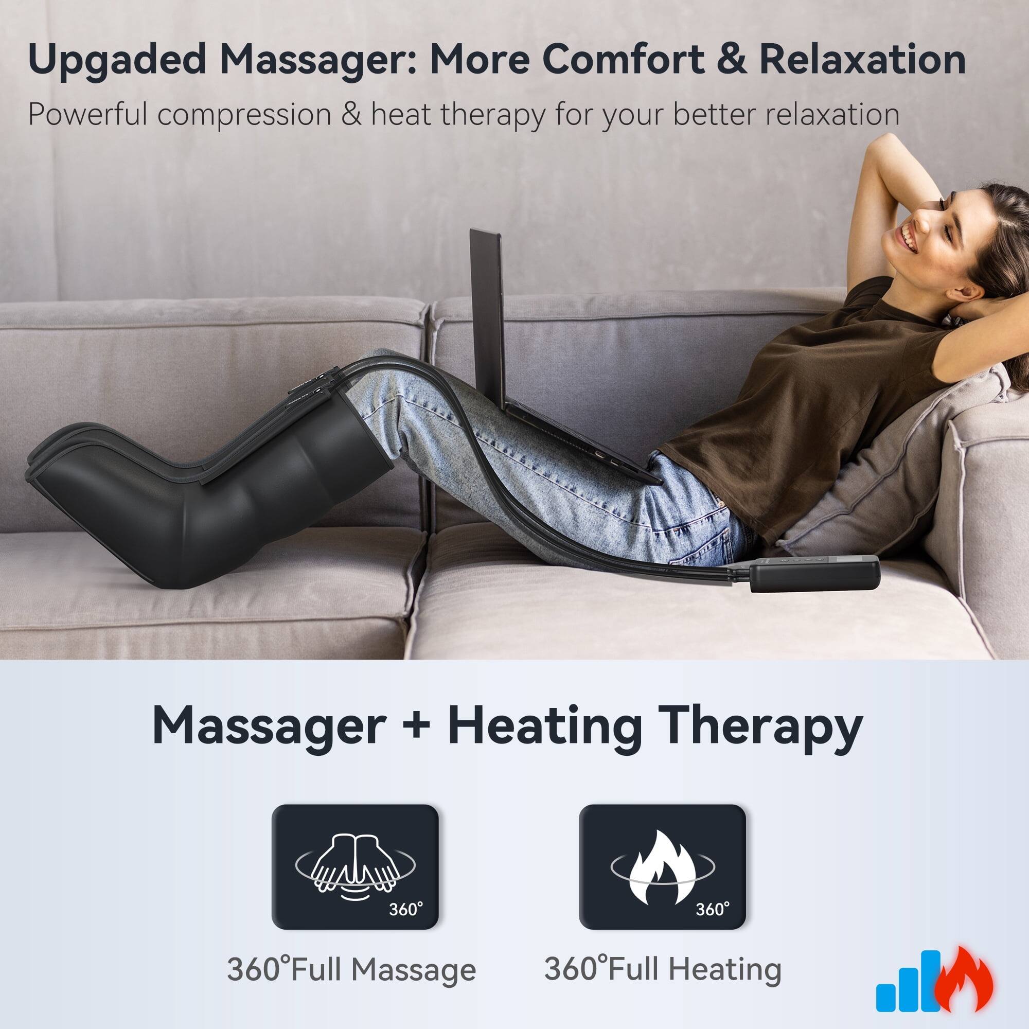 Upgraded Massager: More Comfort & Relaxation  
Powerful compression & heat therapy for your better relaxation

Massager + Heating Therapy

360° Full Massage  
360° Full Heating