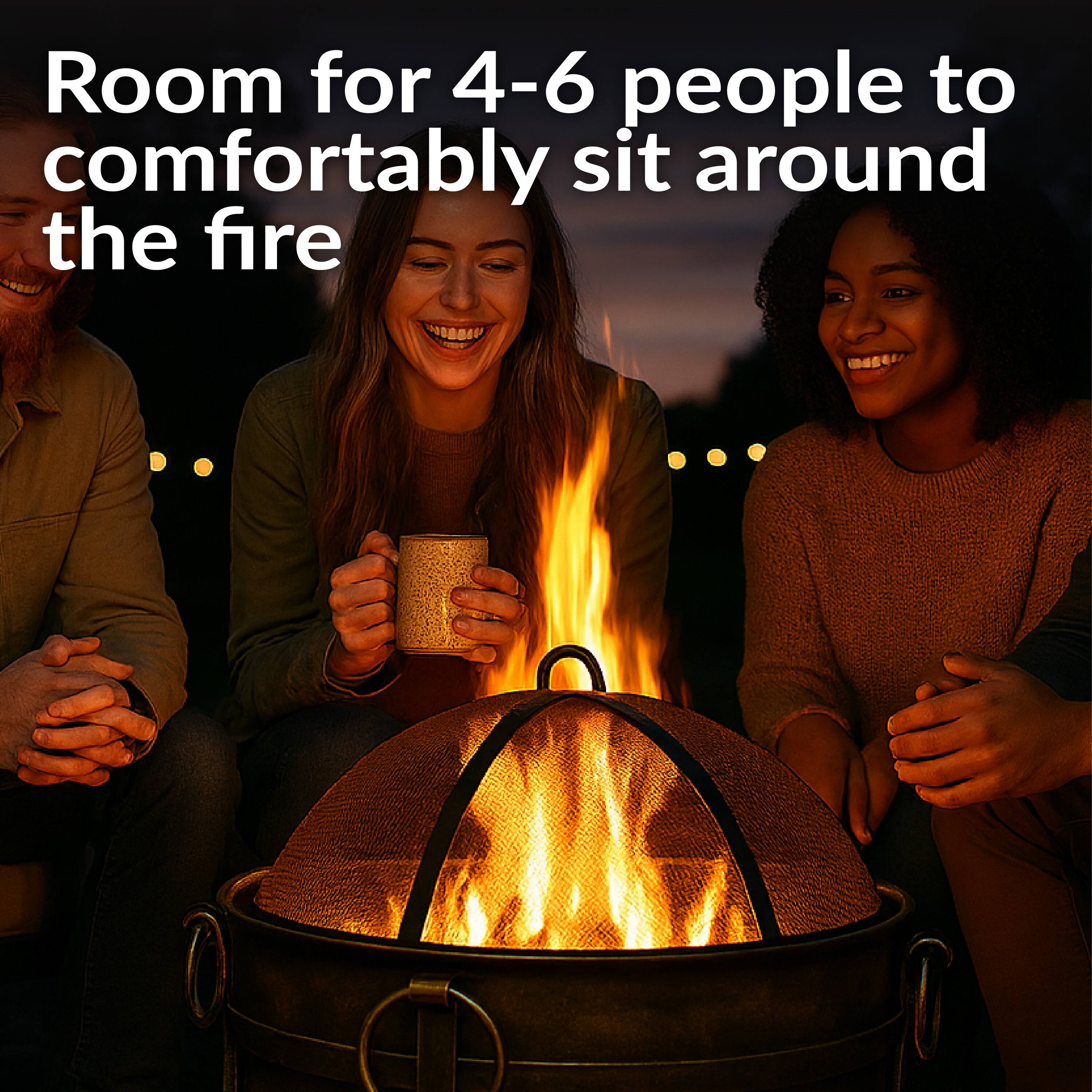 Room for 4-6 people to comfortably sit around the fire