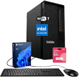 Lenovo - ThinkStation P2 Desktop - Intel Core Ultra 5 225 - 32GB RAM 2TB SSD - Wired Keyboard & Mouse - Adata 64GB USB Drive - Black
