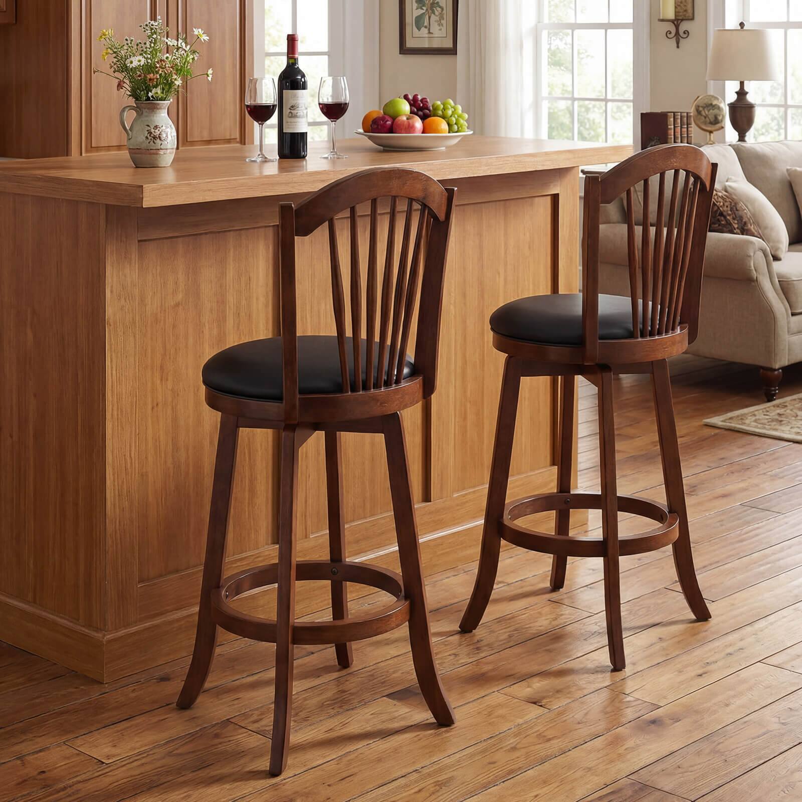 Alt View 3. Costway - Costway Swivel Bar Stools Set of 2, 31" Bar Height Barstools with Backrests & Wood Frame - Expresso,Black.