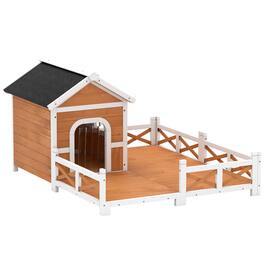 Pawhut - Wooden Dog House, Dog Shelter with Large Porch, Weatherproof & Openable Roof, Elevated Base - Orange