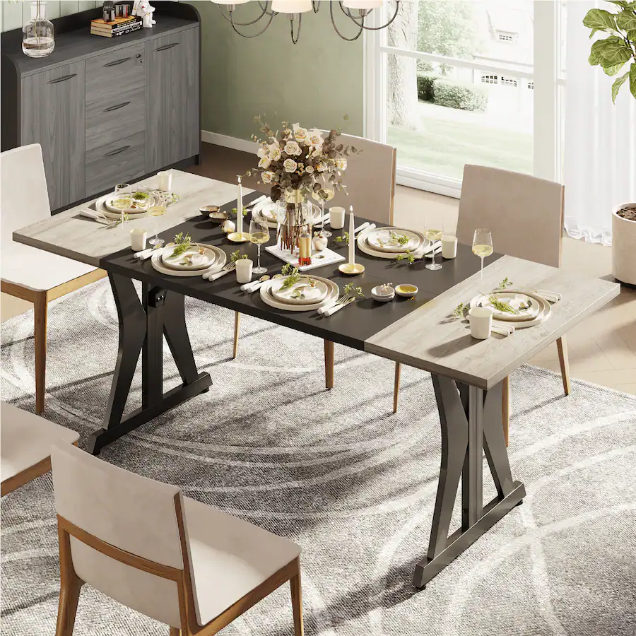 Bestier 70" Farmhouse Dining Table, Fits 6 8, Multi Color for Retro ...