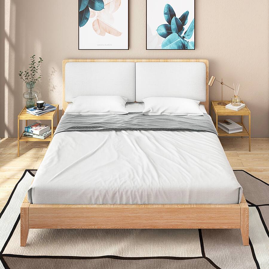 Costway 2 PCS 2 Tier Bedside End Table Bamboo Nightstand for Living ...