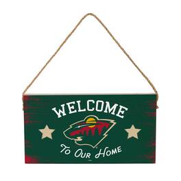 Evergreen Enterprises - Minnesota Wild 6" x 11" Welcome Home Wood Wall Sign with Rope Hanger - Multicolor