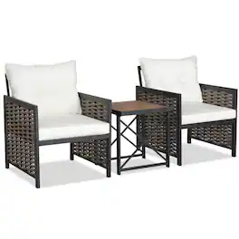 Boyel Living - 3 Pieces Patio Rattan Furniture Set with Acacia Wood Tabletop 31.0-in L x 27.0-in W x 25.0-in H - White