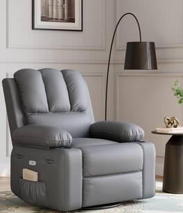 Babevy - 37.4" Electric Power Recliner with Heat and Massage, Recliner Chair 26.8" Seat with Cup Holders - Gray
