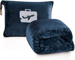 Noble House - Comfort Fly Travel Pillow And Blanket Set - Great For long Or Short Flights - Makes A Great Gift - Navy