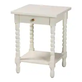 bali & pari - Baxton Studio Niklas Nightstand with Twisted Legs - 1-Drawer Bedroom Side Table with Storage Shelf - White