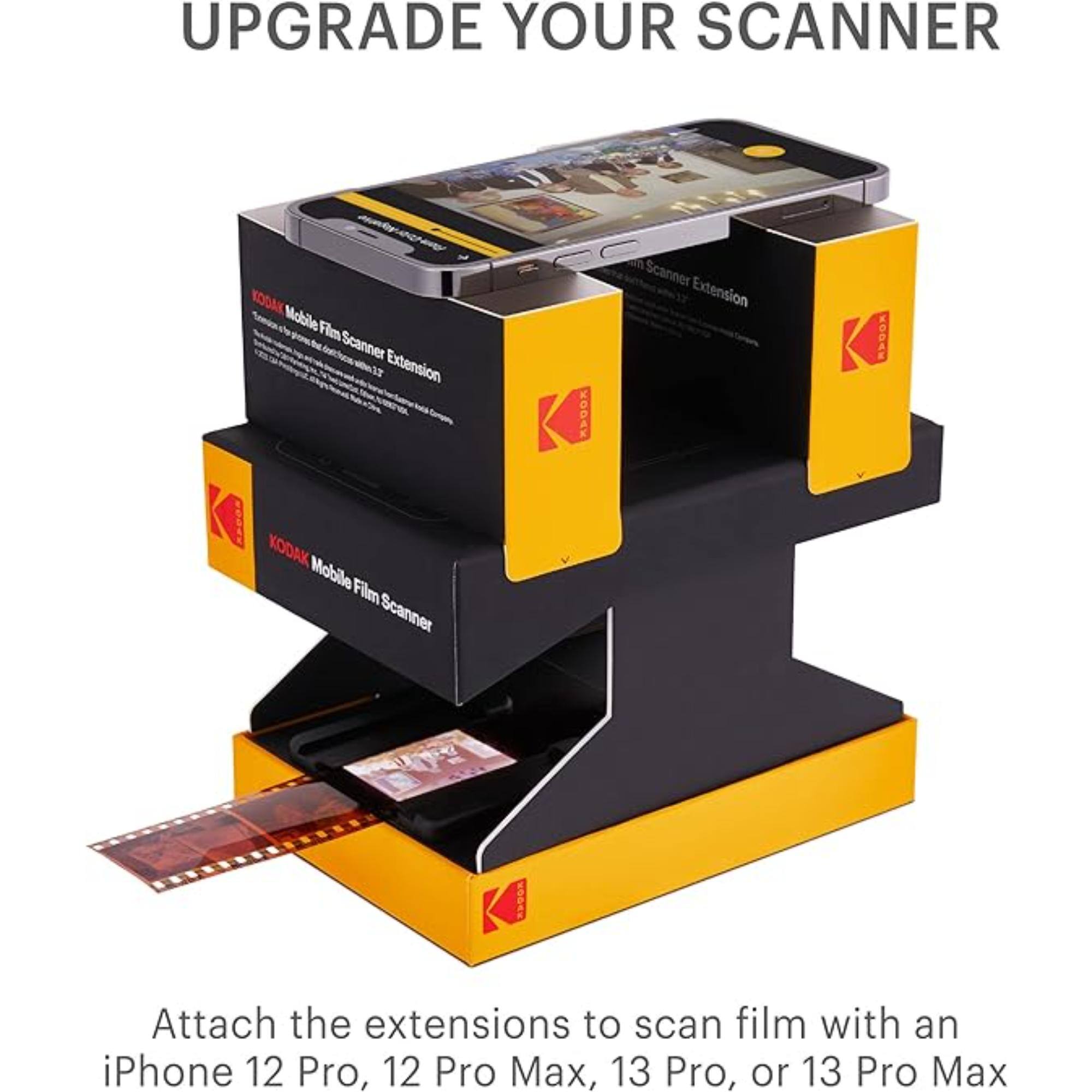 UPGRADE YOUR SCANNER

KODAK Mobile Film Scanner Extension

Attach the extensions to scan film with an iPhone 12 Pro, 12 Pro Max, 13 Pro, or 13 Pro Max