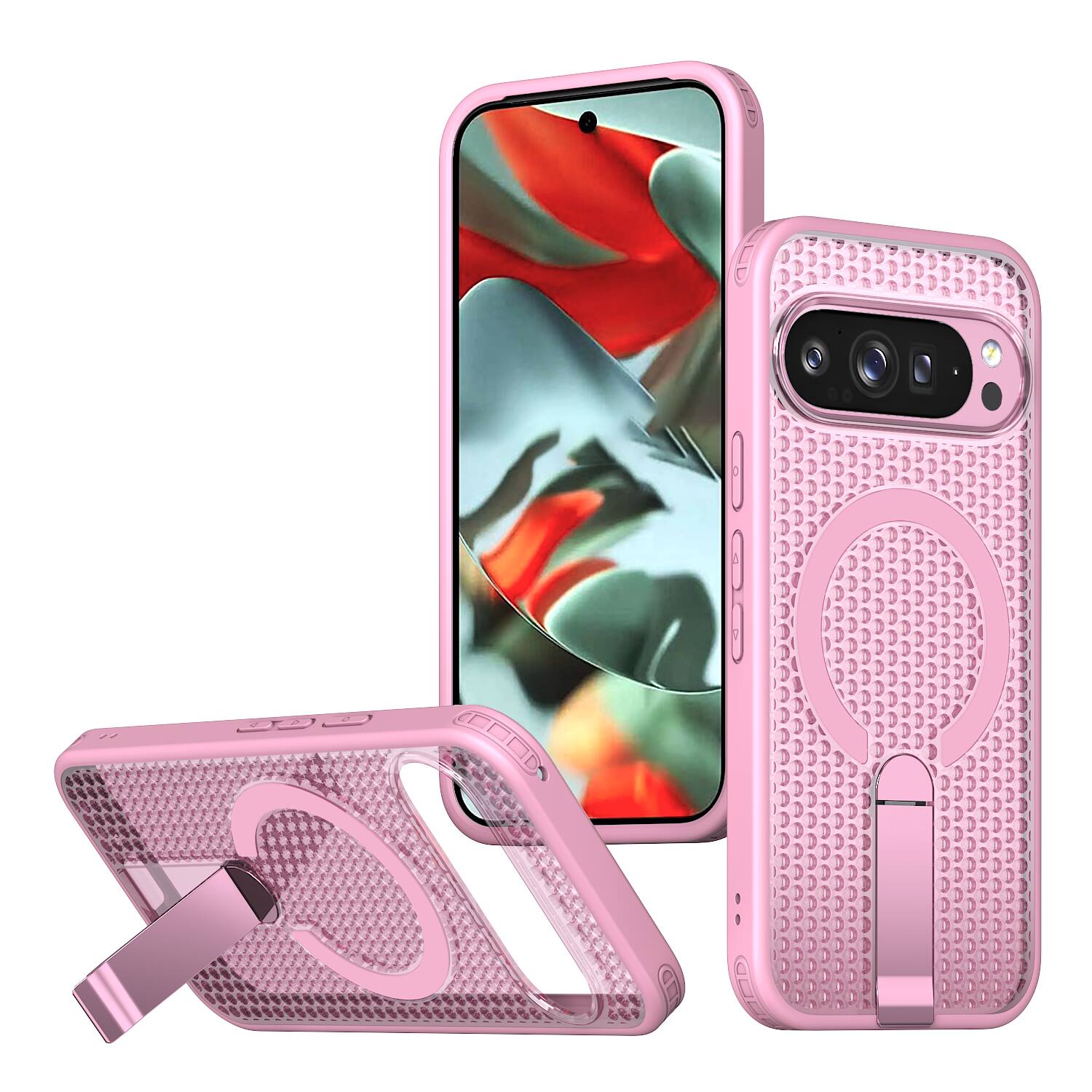 Front. Dteck - Rugged Magnetic Case for Google Pixel 10 Pro XL with Kickstand,Shock-absorbent Heavy Duty Heat Dissipation Back Cover - Pink.