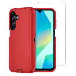 Entronix - Galaxy A16 Bundle - Heavy Duty Case with Clear Screen Protector - Red