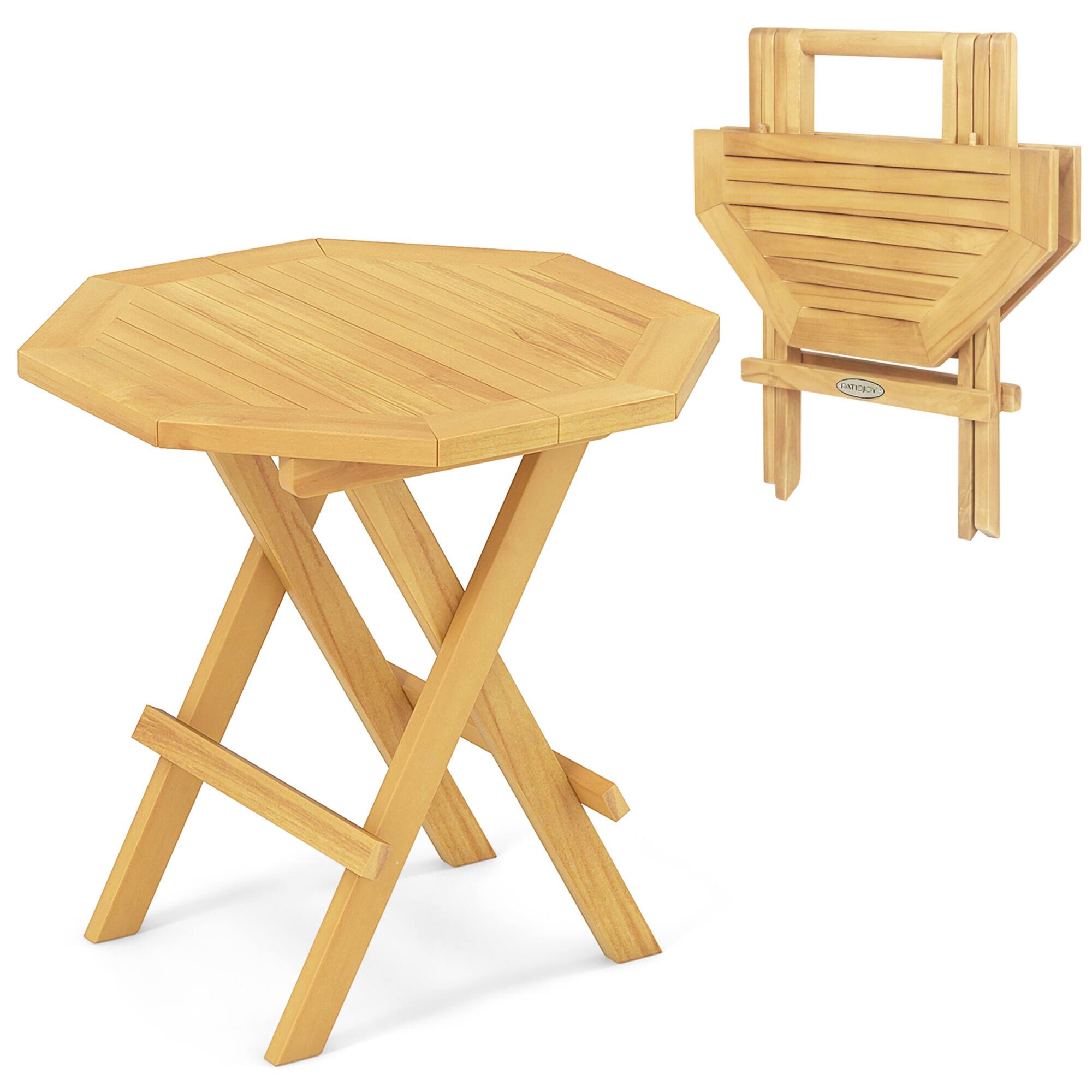 Gymax - Patio Folding Side Table w/ X-shaped Legs & Slatted Tabletop for Backyard - Natural