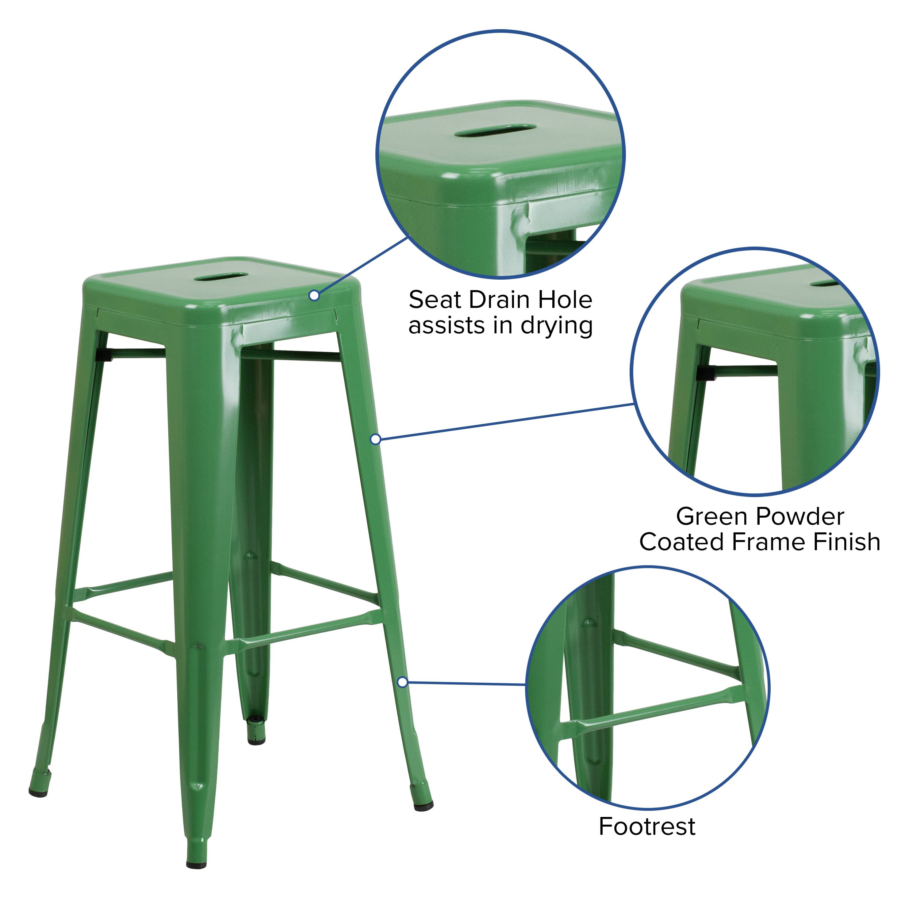 - Seat Drain Hole assists in drying
- Green Powder Coated Frame Finish
- Footrest