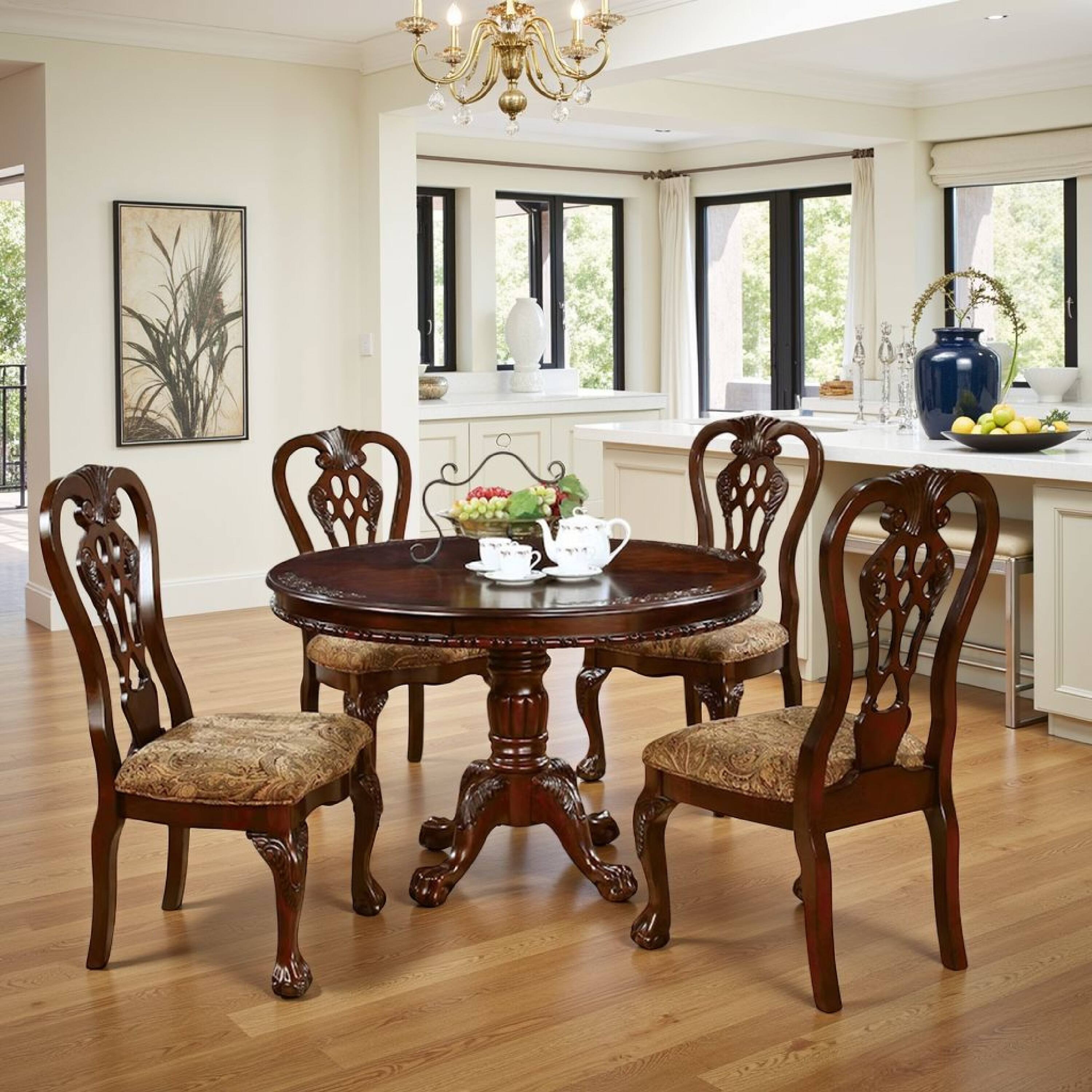 Alt View 5. Manhattan Lane - Mina 5pc Dining Table n Chair Set, 48 Inch Round Cherry Brown Wood Top - Brown.