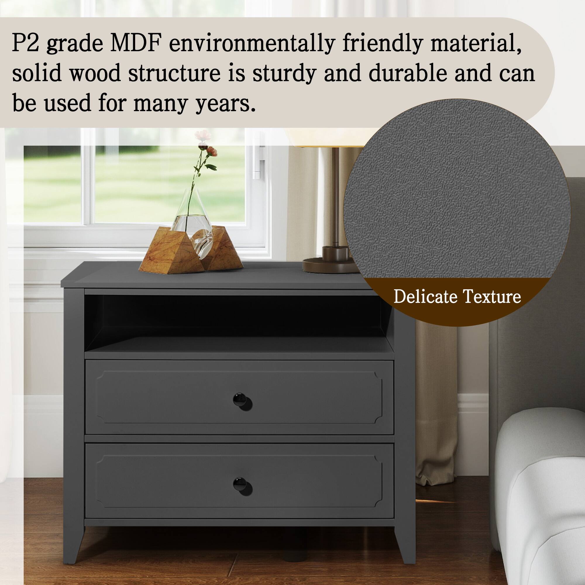 P2 grade MDF environmentally friendly material, solid wood structure is sturdy and durable and can be used for many years.

Delicate Texture