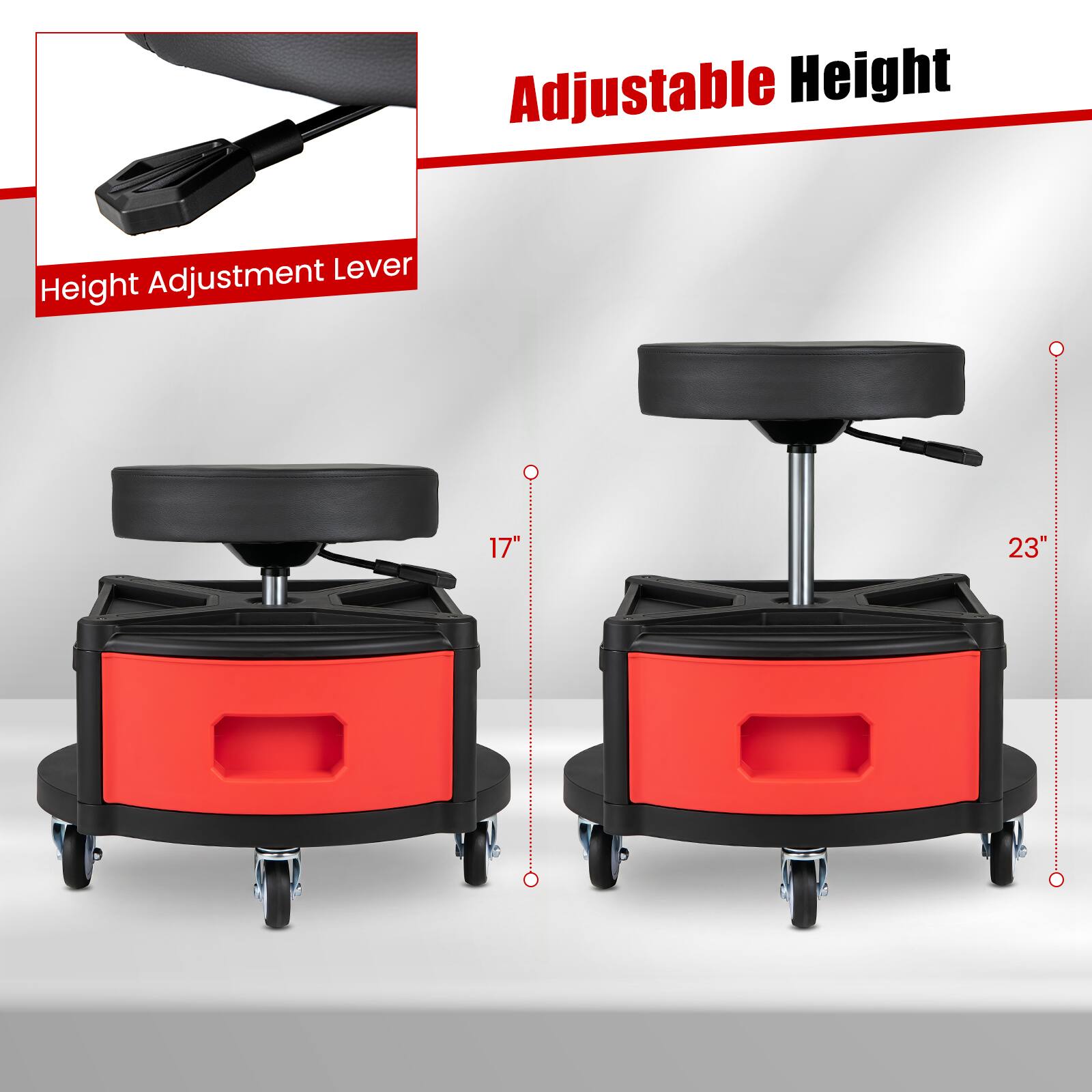Adjustable Height Adjustment Lever  
Height 17" - 23"