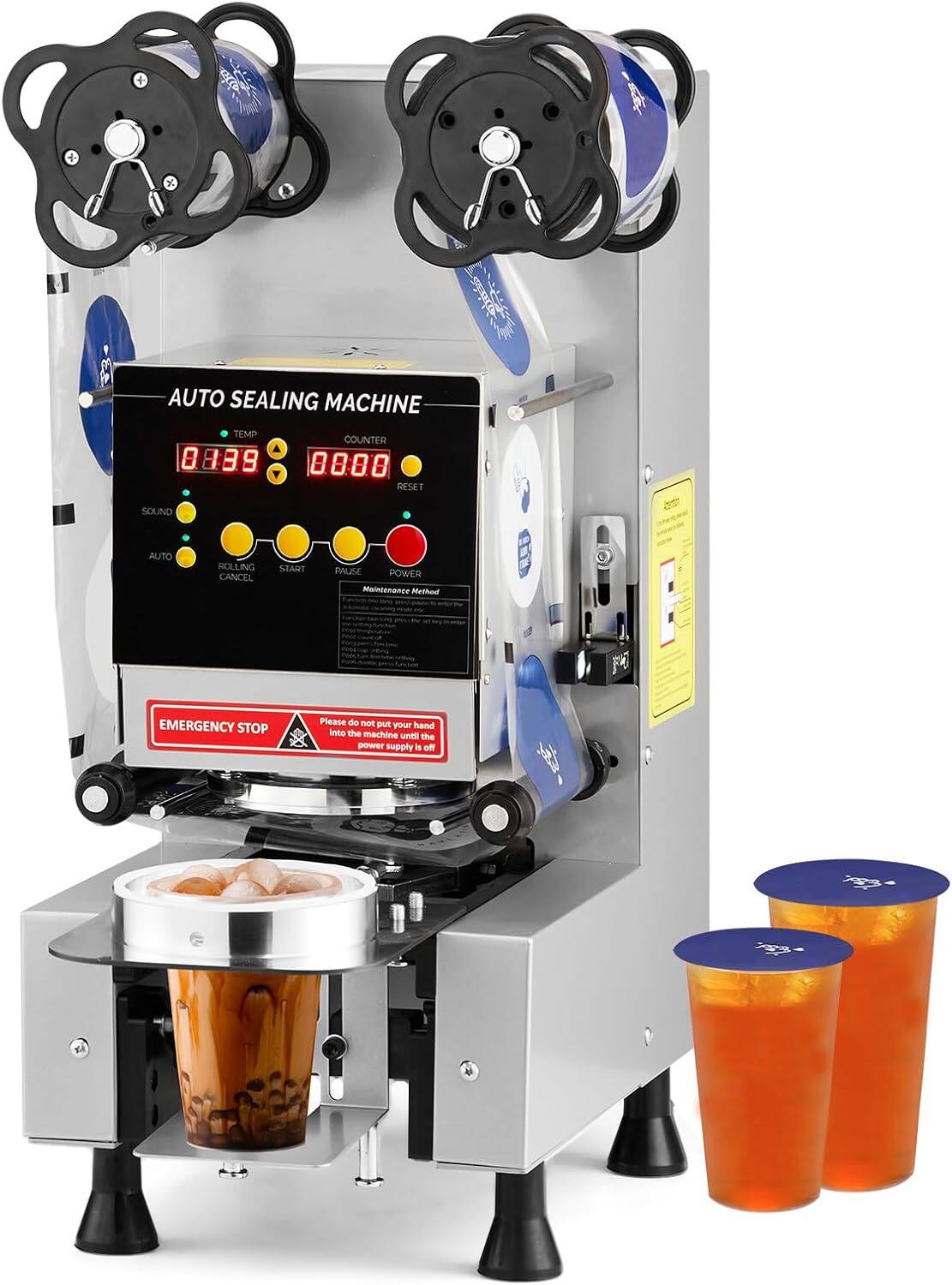AUTO SEALING MACHINE  
TEMP COUNTER 8039 B 0000 RESET  
SOUND AUTO NOLLING CANCEL START  
PALGE POWER  
Maintenance Method FRT EMERGENCY STOP  
Please do not put your hand into the machine until the power supply is off
