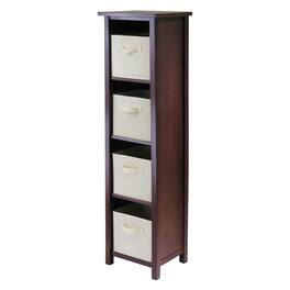 Winsome Wood - Verona 5-Pc Storage Shelf with 4 Foldable Fabric Baskets - Walnut/Beige