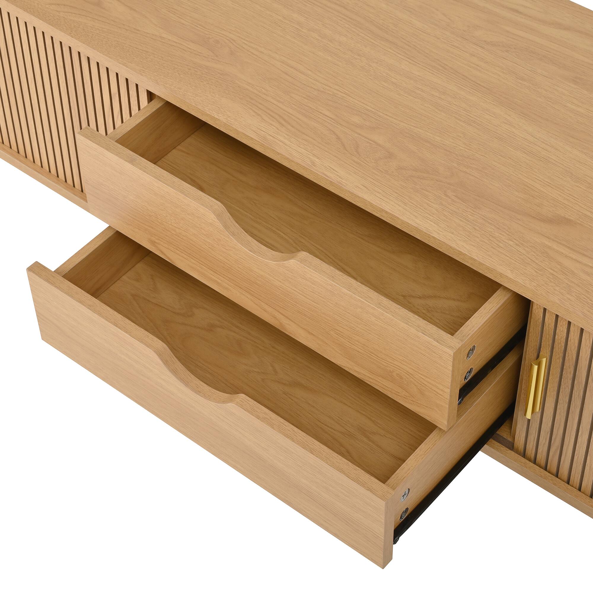 Alt View 8. TinyHomie - Wooden Oval Fluted TV Stand with Charging Station for TV up to 80in Mid-Century Media Console with Sliding Tambour Door - Natural.