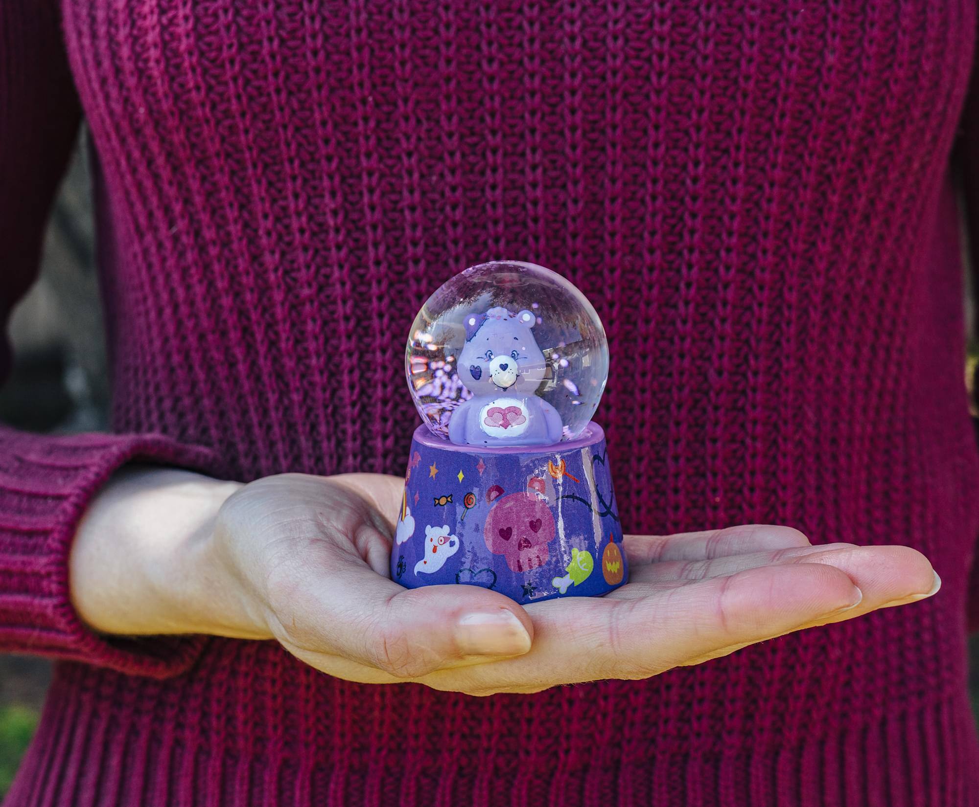 Alt View 3. Silver Buffalo - Care Bears Harmony Bear Frankenstein 3-Inch Mini Light-Up Snow Globe - Purple.