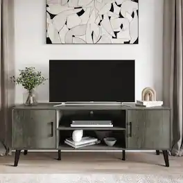 ChaletPosh - Modern TV Console with 2 Cabinets and Open Shelving, Grey - Gray
