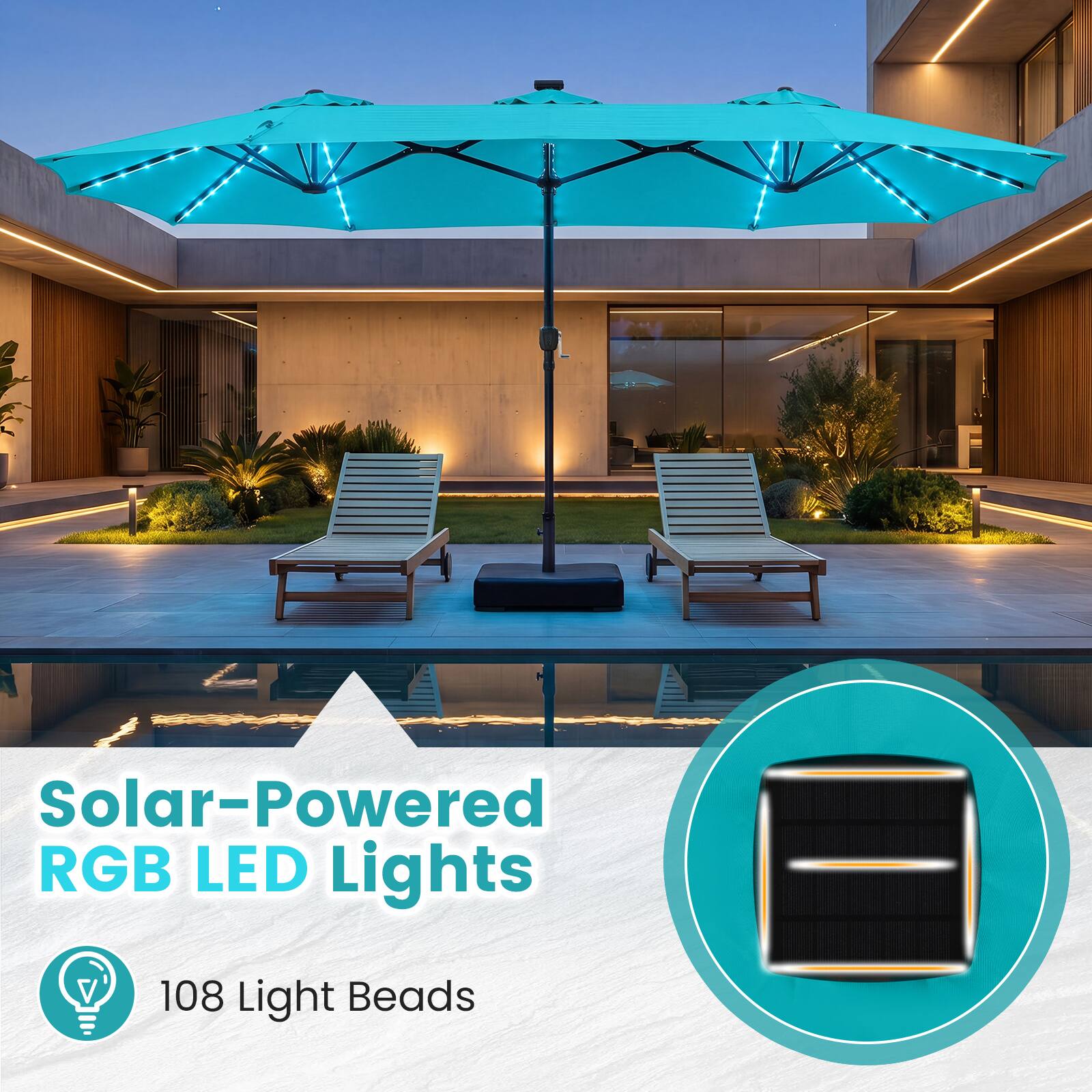Solar-Powered RGB LED Lights  
108 Light Beads