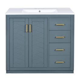 Boyel Living - 36 Inch Solid Wood Bathroom Vanity with Ceramic Sink and Three Drawers - Blue