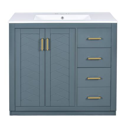 Front. Boyel Living - 36 Inch Solid Wood Bathroom Vanity with Ceramic Sink and Three Drawers Blue - Blue.