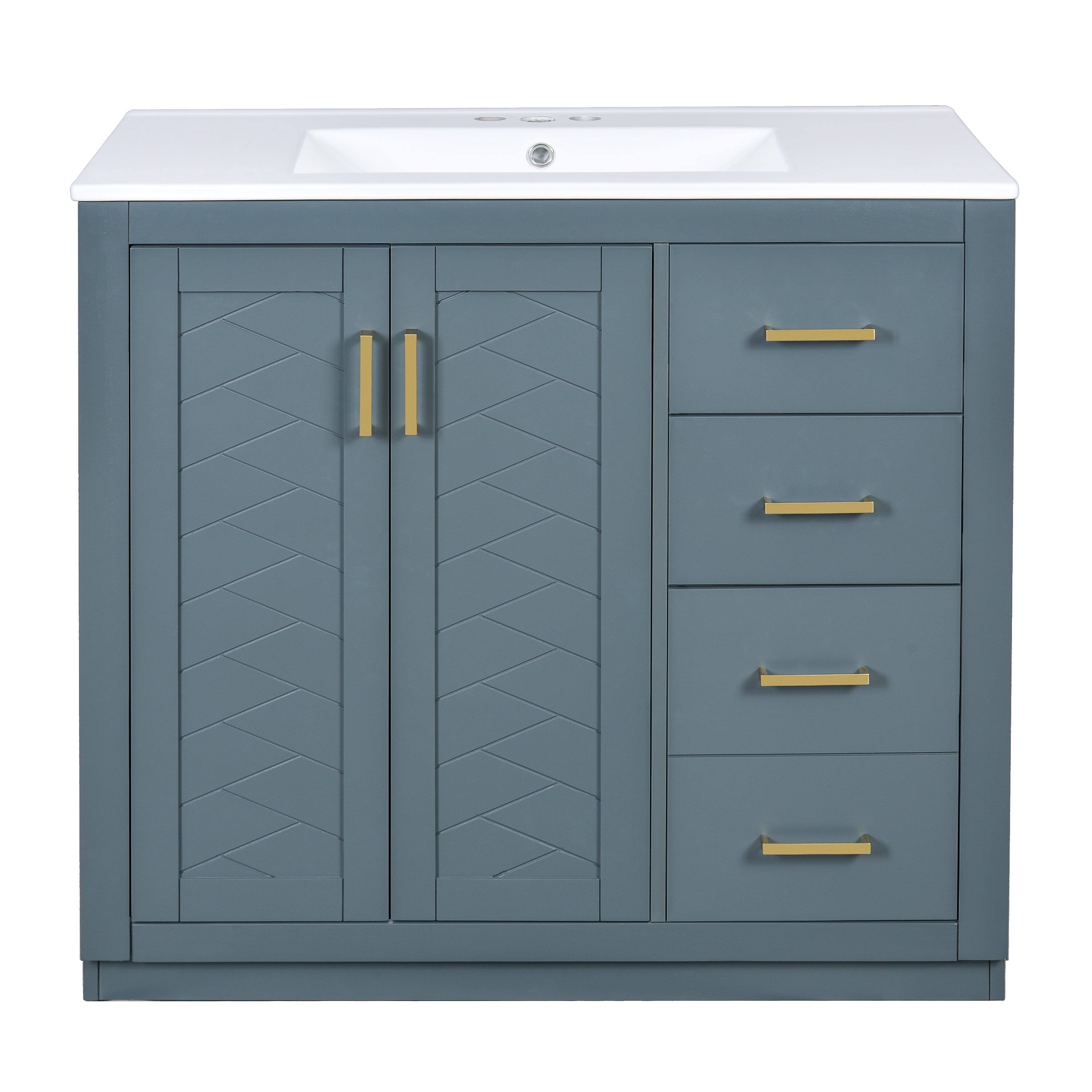 Front. Boyel Living - 36 Inch Solid Wood Bathroom Vanity with Ceramic Sink and Three Drawers Blue - Blue.