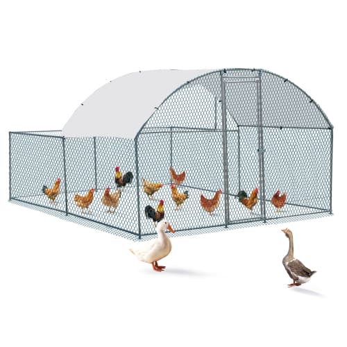 Winado - 10x10FT Metal Poultry Cage Top Partially Open, Walk-in Chicken Pen with Waterproof Cover for Chicken Run Garden Outdoor - Silver Frame, Green Mesh price history on PriceWatchPro