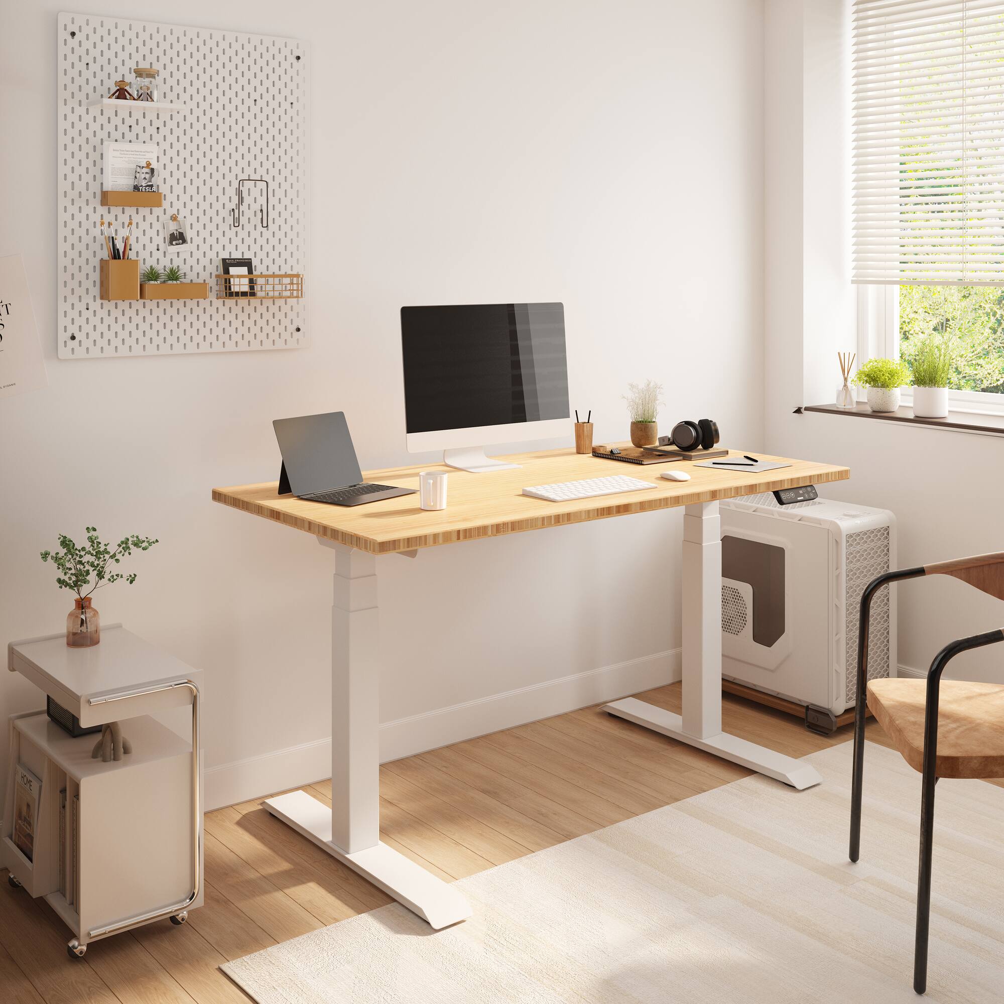 Alt View 1. FlexiSpot - FlexiSpot E7 48''W Electric Adjustable Standing Desk, Bamboo/White - Bamboo.