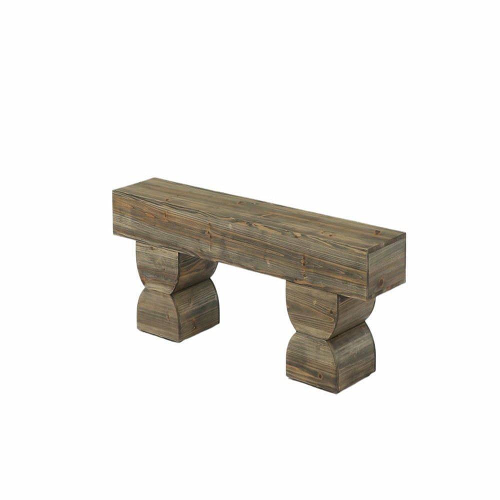 Back. Kadyn - 59-Inch Solid Wood Dining Bench, Double Pedestal Farmhouse Stool, Antique Gray Brown - Brown.