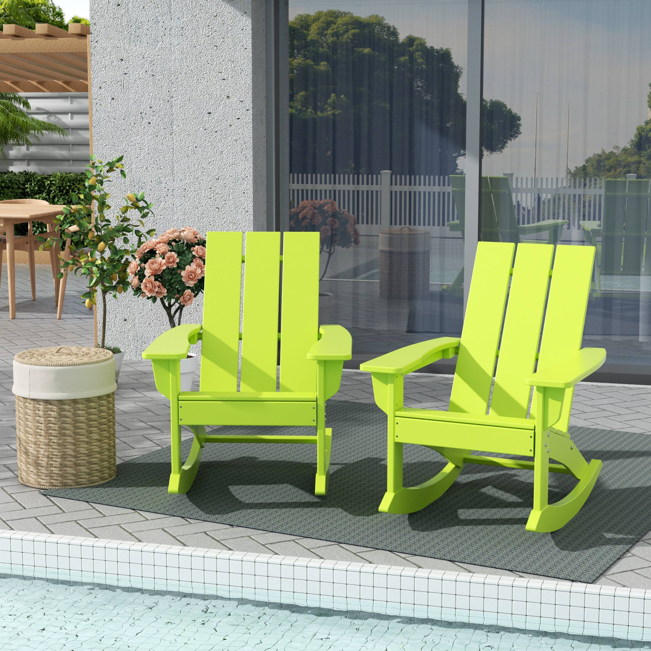 Angle. WestinTrends - WestinTrends Ashore Outdoor Patio Modern Adirondack Rocking Chair (Set of 2) - Lime.