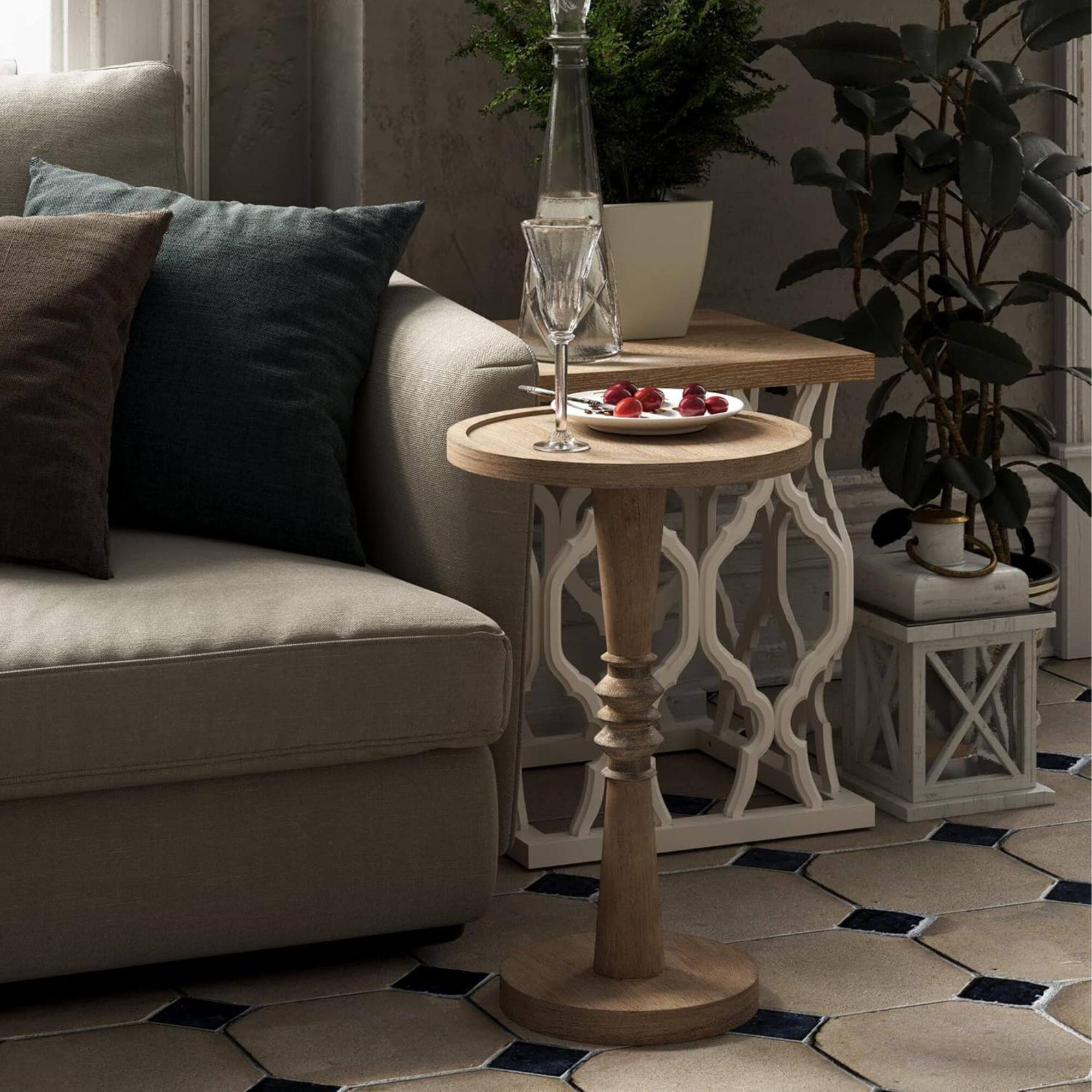 Alt View 8. COZAYH - COZAYH Pedestal Tray Top End Table for Drinks, Lamps or Plants, Brown, Set of 2 - Brown.