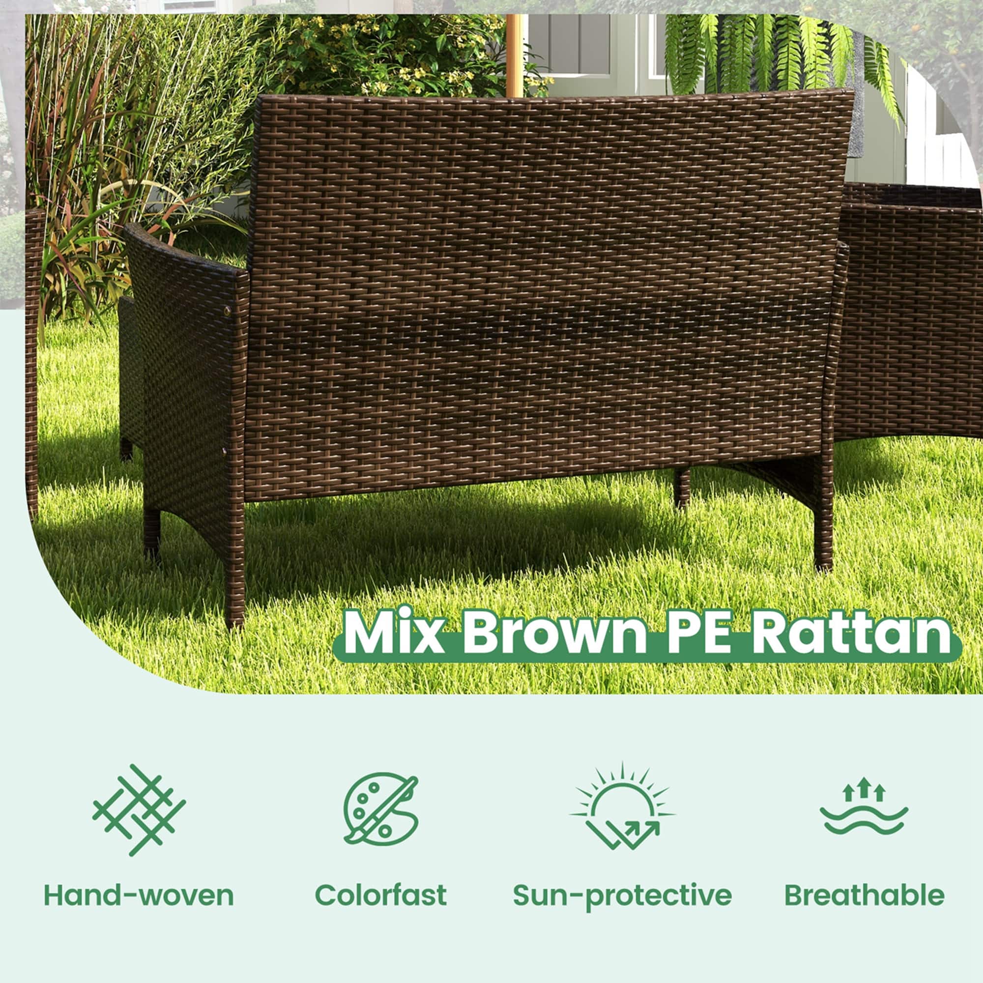Mix Brown PE Rattan Hand-woven Colorfast Sun-protective Breathable