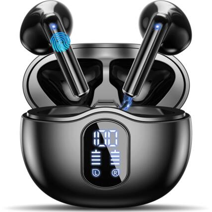 Front. VEAT00L - VEATOOL 2025 Wireless Earbuds | BT 5.3, Hi-Fi 3D Bass, 4 ENC Mics, 34H Playtime, USB-C In-Ear - black.