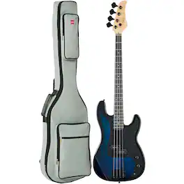 Best Choice Products - Full Size Beginner 4-String Electric Guitar Bass Guitar w/ Padded Case - Hollywood Blue/Black