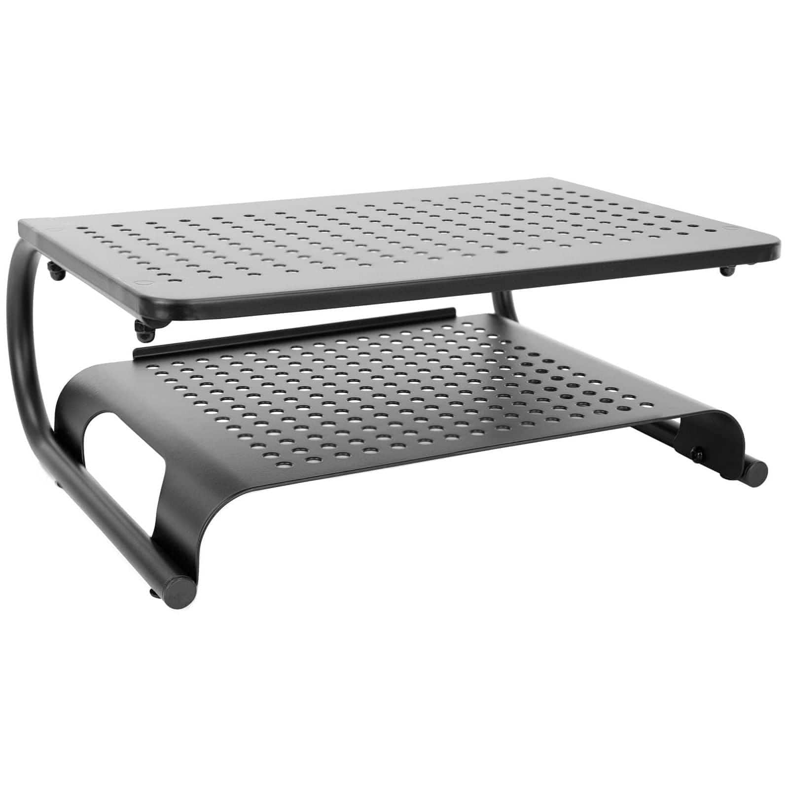 Mount-It! - Two Tier Monitor Stand with Shelf | Ergonomic Desk Riser for Monitors & Laptops up to 32" with Extra Storage - Black