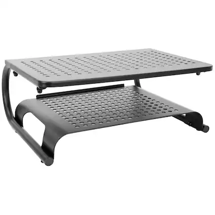 Front. Mount-It! - Two Tier Monitor Stand with Shelf | Ergonomic Desk Riser for Monitors & Laptops up to 32" with Extra Storage, Black - Black.