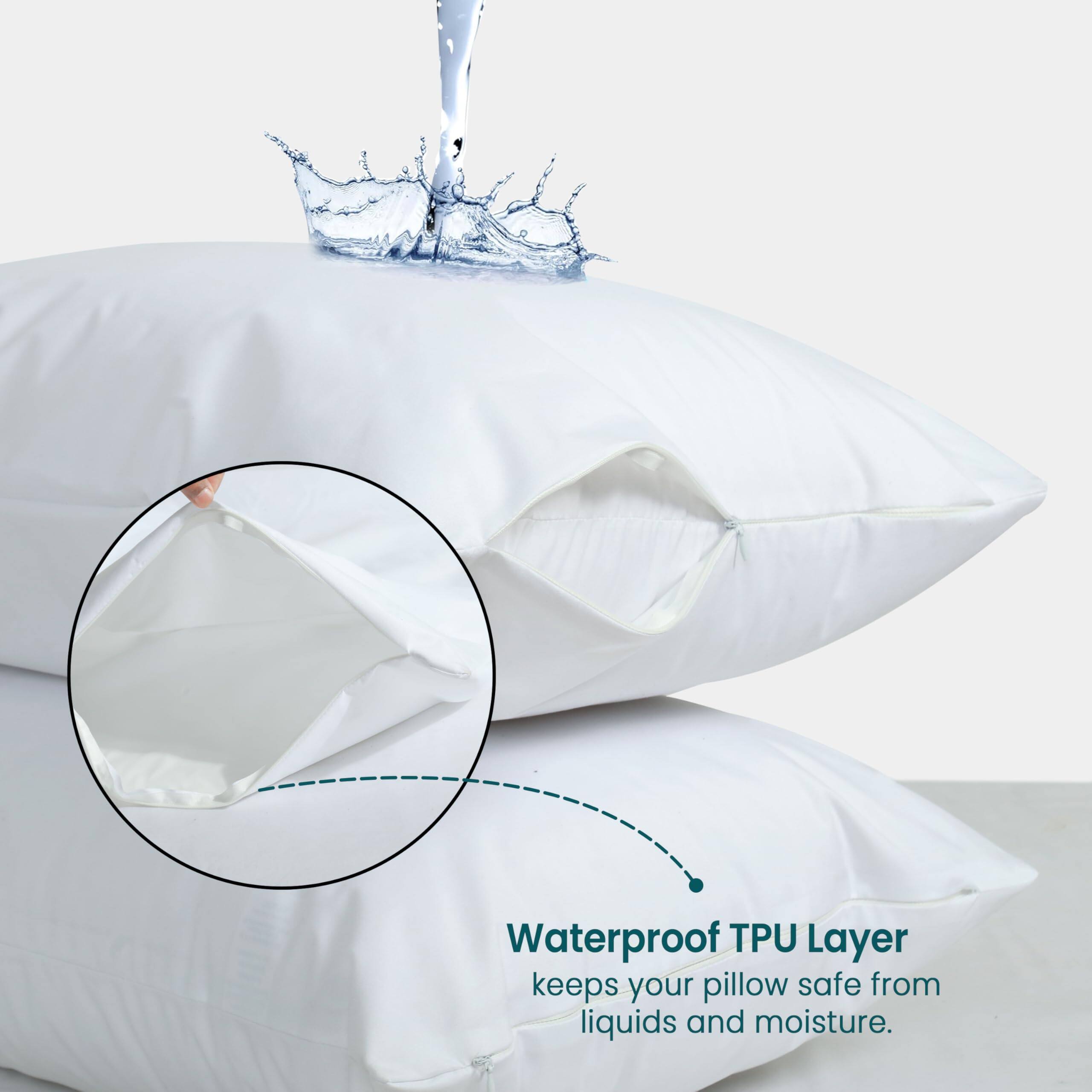 Waterproof TPU Layer keeps your pillow safe from liquids and moisture.