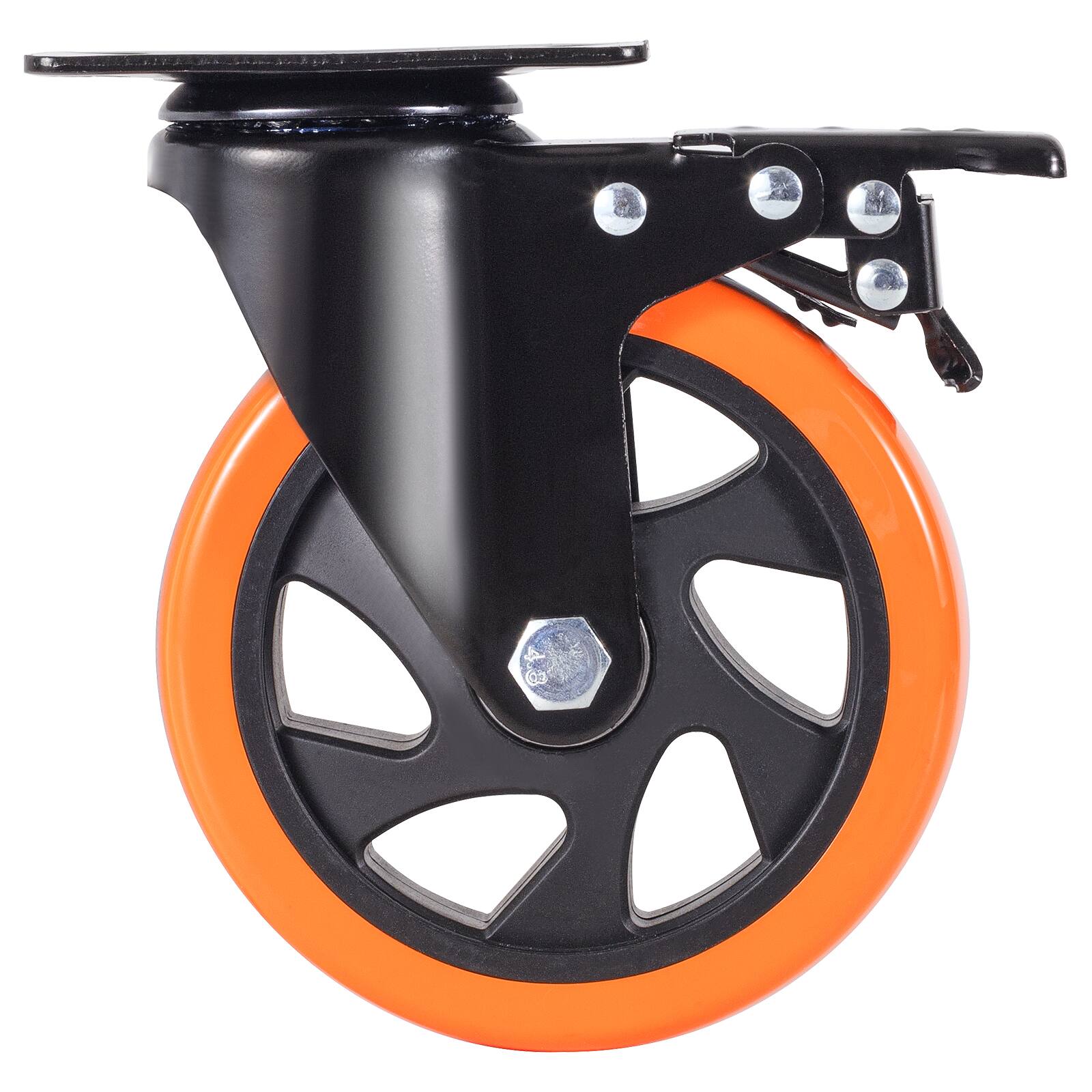 Alt View 5. VEVOR - Caster Wheels, 5-inch Swivel Plate Casters, Set of 4, with Security A/B Locking No Noise PVC Wheels - Black;Orange.