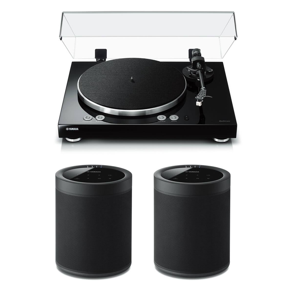 Front. Yamaha - Yamaha MusicCast Vinyl 500 Turntable with MusicCast 20 Wireless Speakers - Pair (Black) - Black.