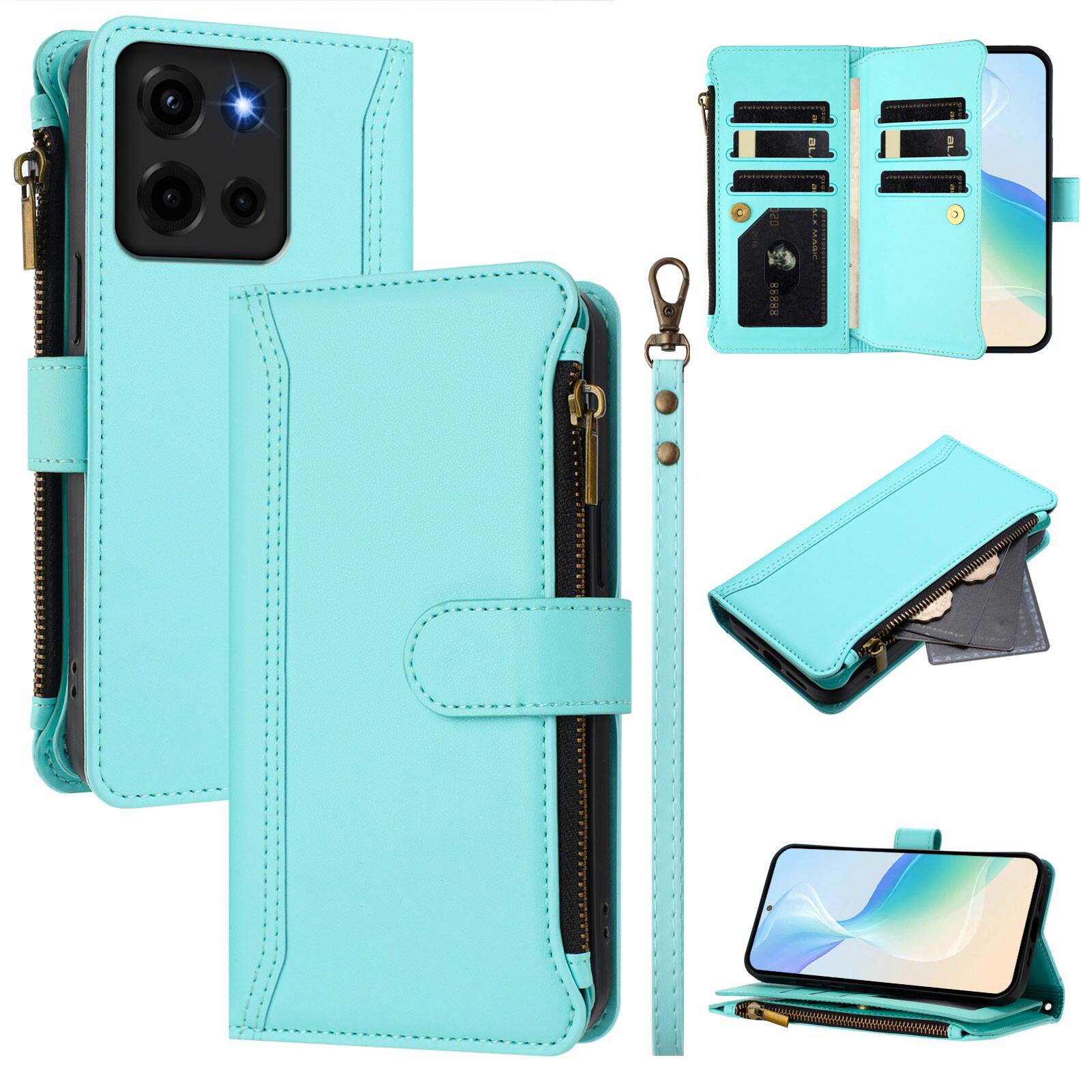 Front. Dteck - Crossbody Wallet Case for Motorola G 5G (2025), Shockproof Zipper PU Leather Flip Stand Cover with 9 Card Slots - Mint.