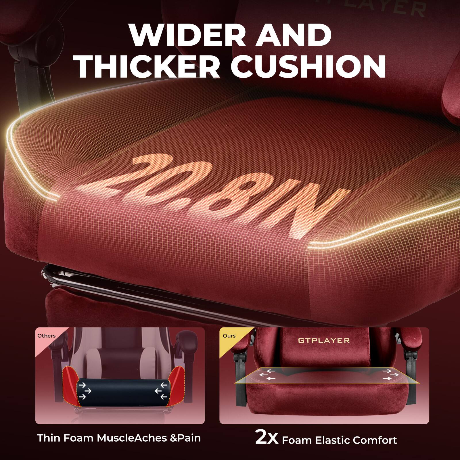 WIDER AND THICKER CUSHION 20.8IN Others Ours GTPLAYER Thin Foam MuscleAches &Pain 2x Foam Elastic Comfort