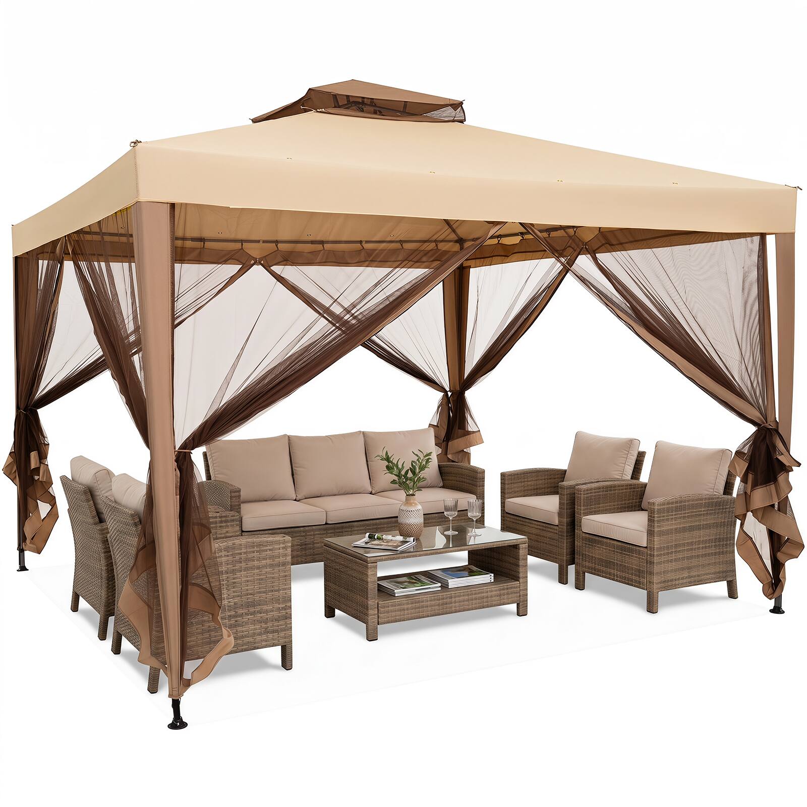 Alt View 9. Costway - Costway Outdoor 10' x 10' Gazebo Tent Camping Canopy with Steel Frame for Parties Gathering - Brown.