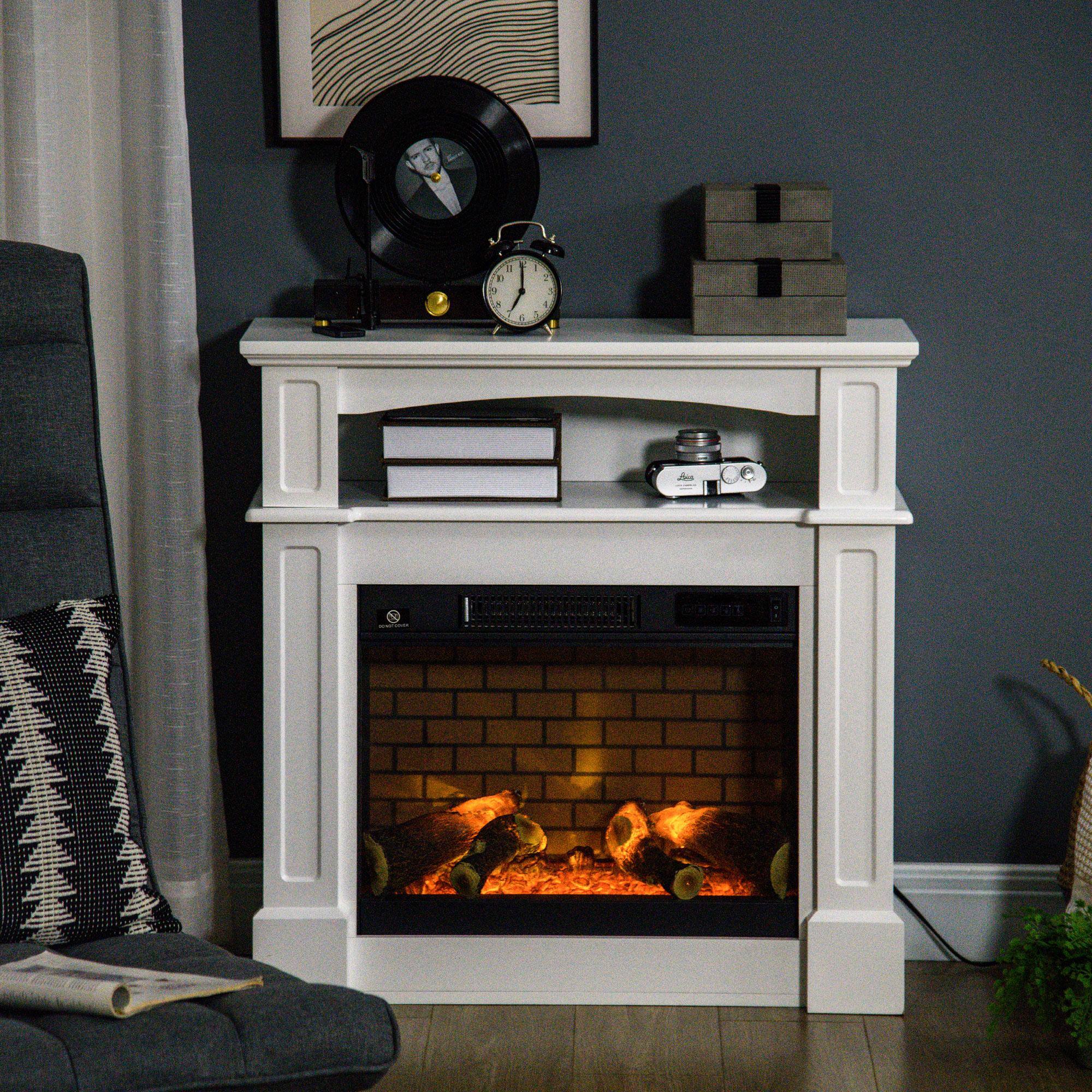 Alt View 4. Resenkos - 32" Electric Fireplace with Mantel, Freestanding Heater with LED Log Flame, White - White.