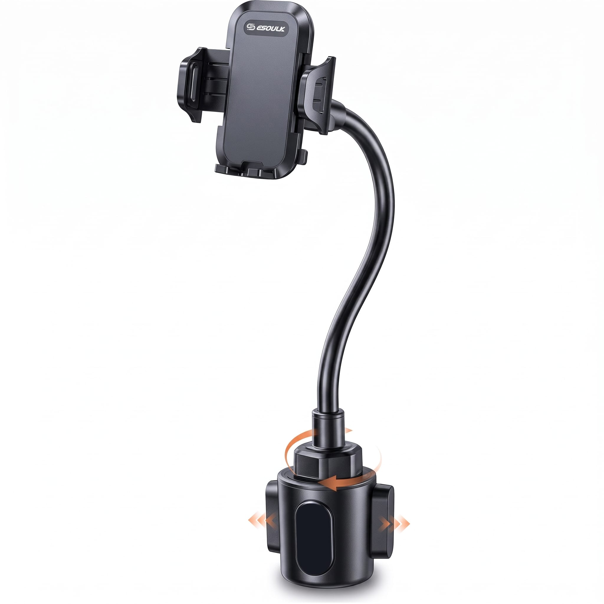 Front. Esoulk - iPhone For Cup Holder Mount Adjustable Long Gooseneck Arm for Smartphones Samsung Universal Google Pixel - Black.