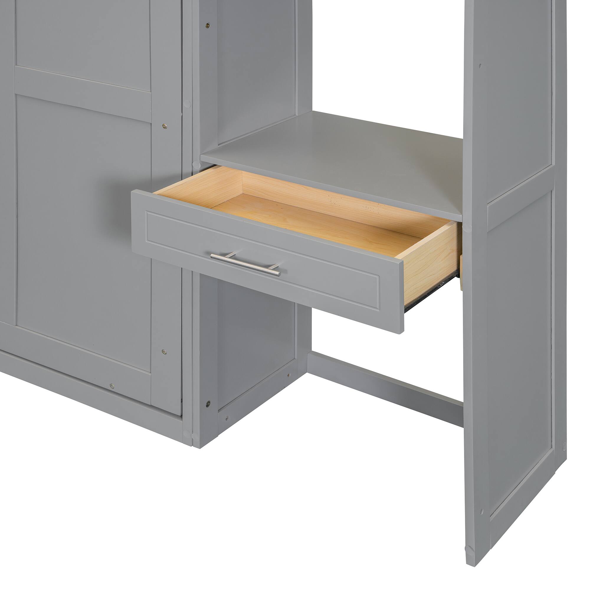 Alt View 6. Tiramisubest - Queen Size Murphy Bed with Desk, Storage, Foldable, Gray - Gray.