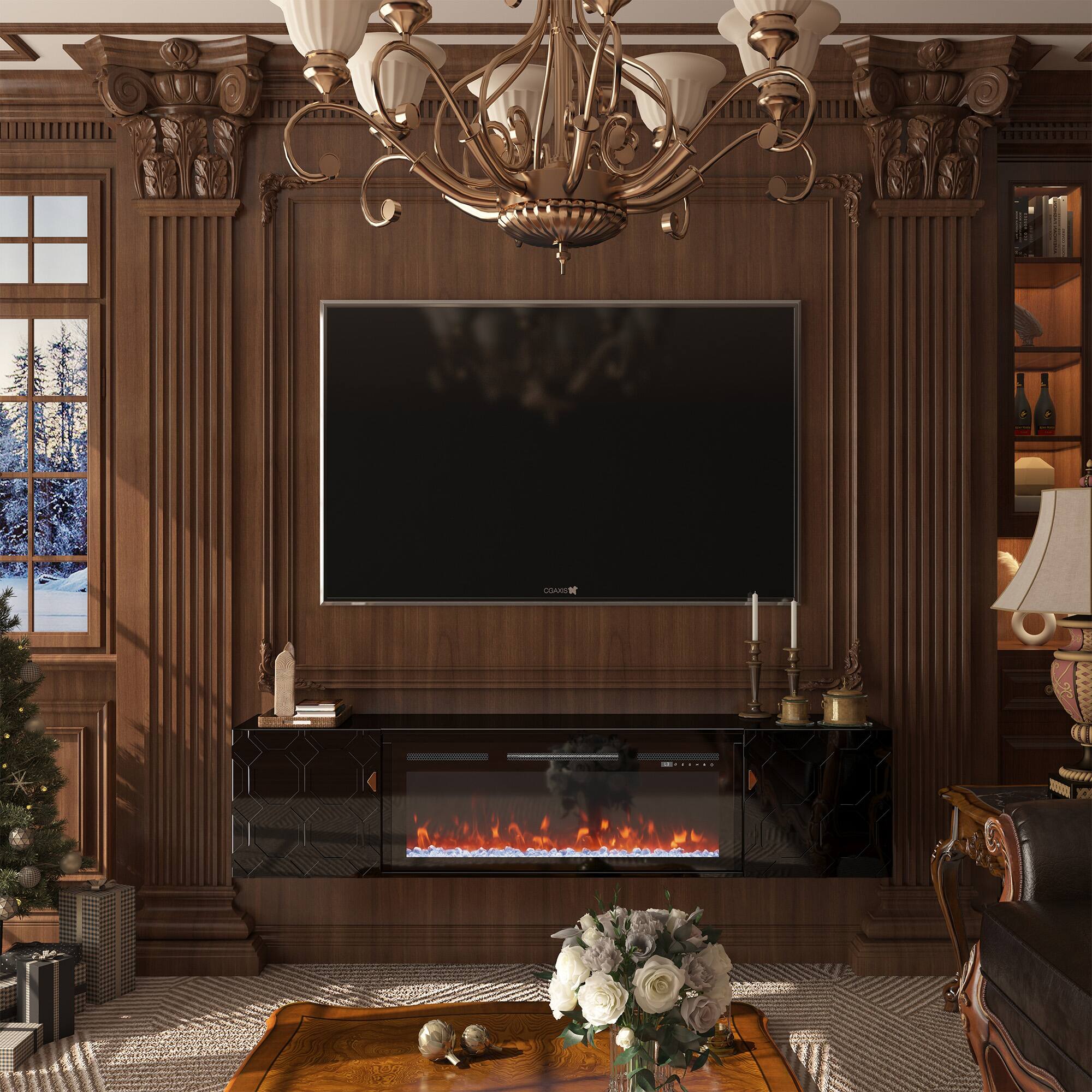 Alt View 1. APRILSOUL - 67 inch Black Media TV Stand in High Gloss Paint MDF - Black.